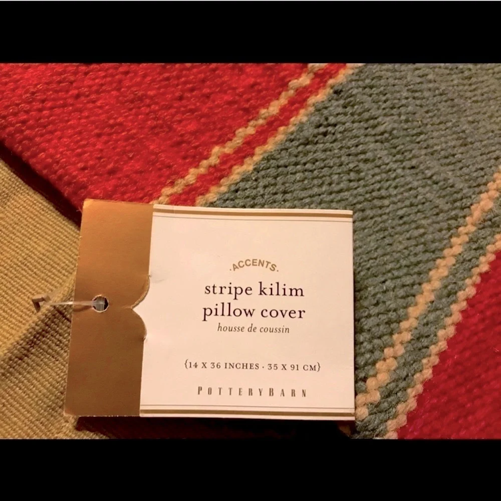 New Pottery Barn Bold Stripe Kilim Lumbar Pillow Cover, 14 X 36”